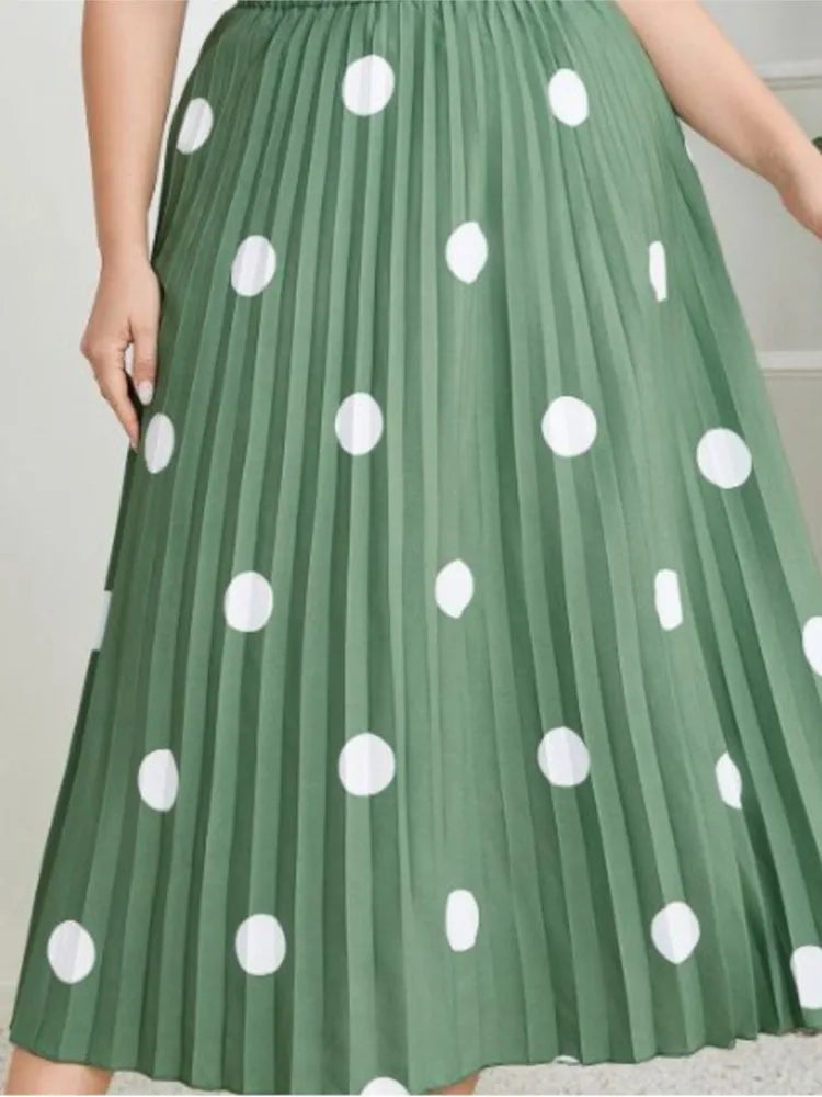 Plus Size Spring Midi Polka Dot Print Skirt