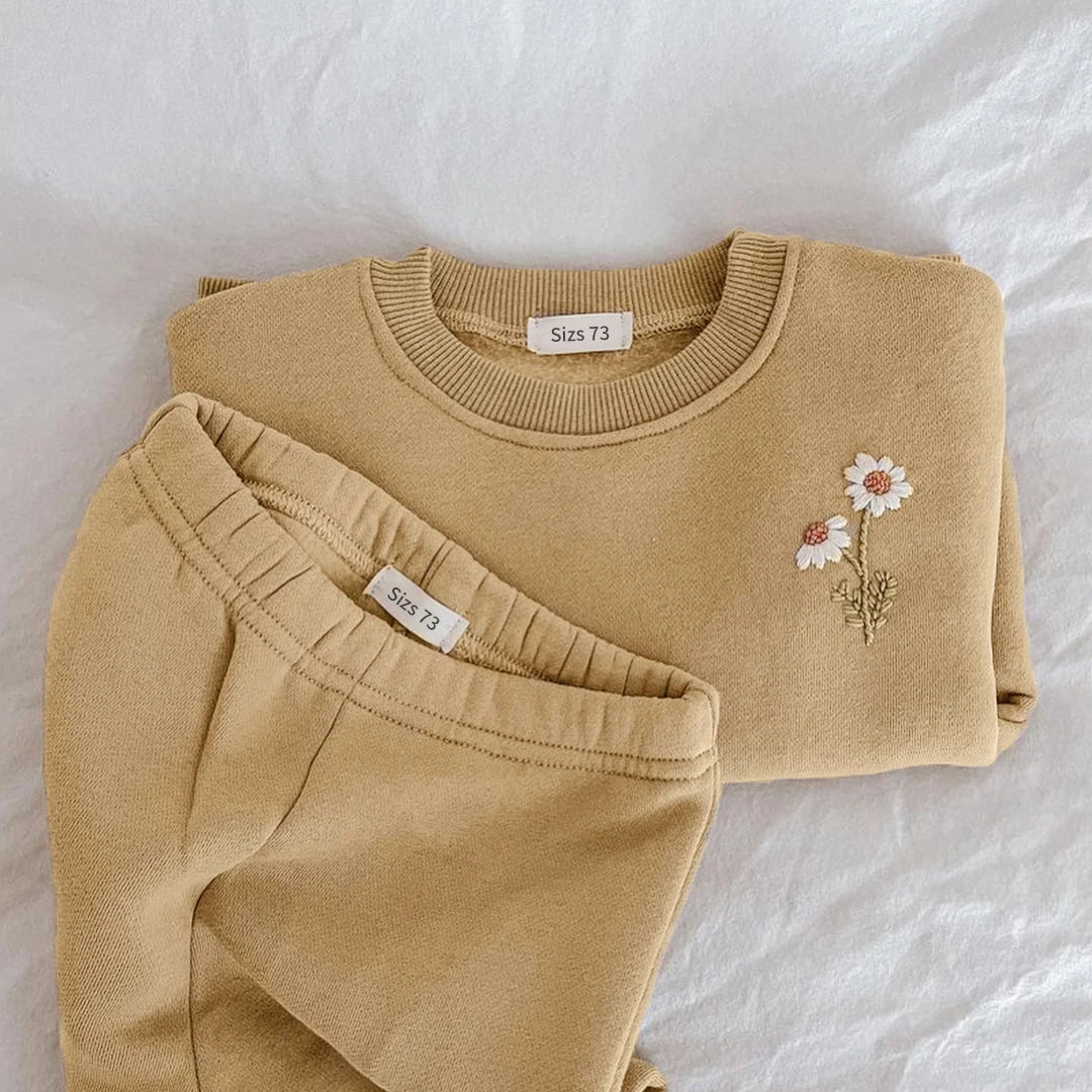 Baby Girls Clothes Set Fleece Embroidery Daisy Pullover