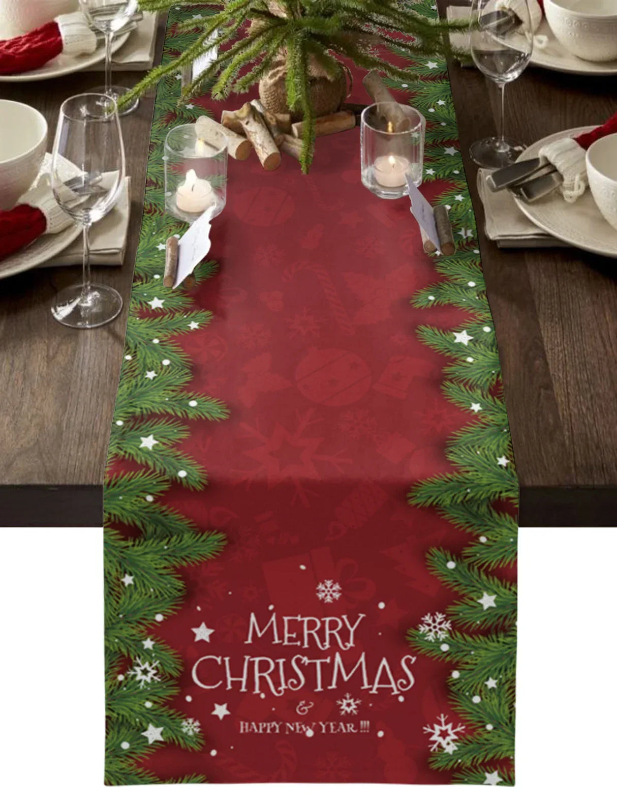 Christmas Tree Pine Needles Candy Bow Table Runner