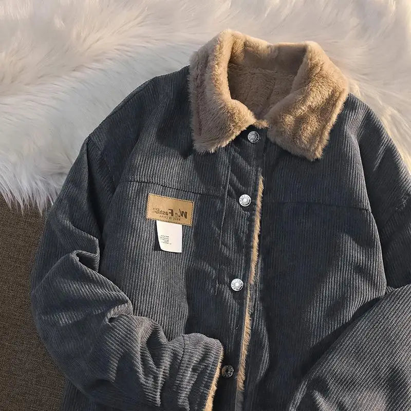 Male Casual Solid Thermal Warm Winter Corduroy Jackets