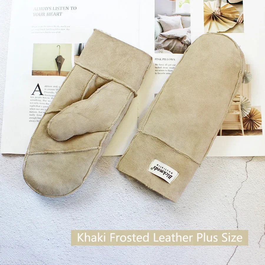 Sheepskin Fur Mittens Women's Leather Wool Color Winter