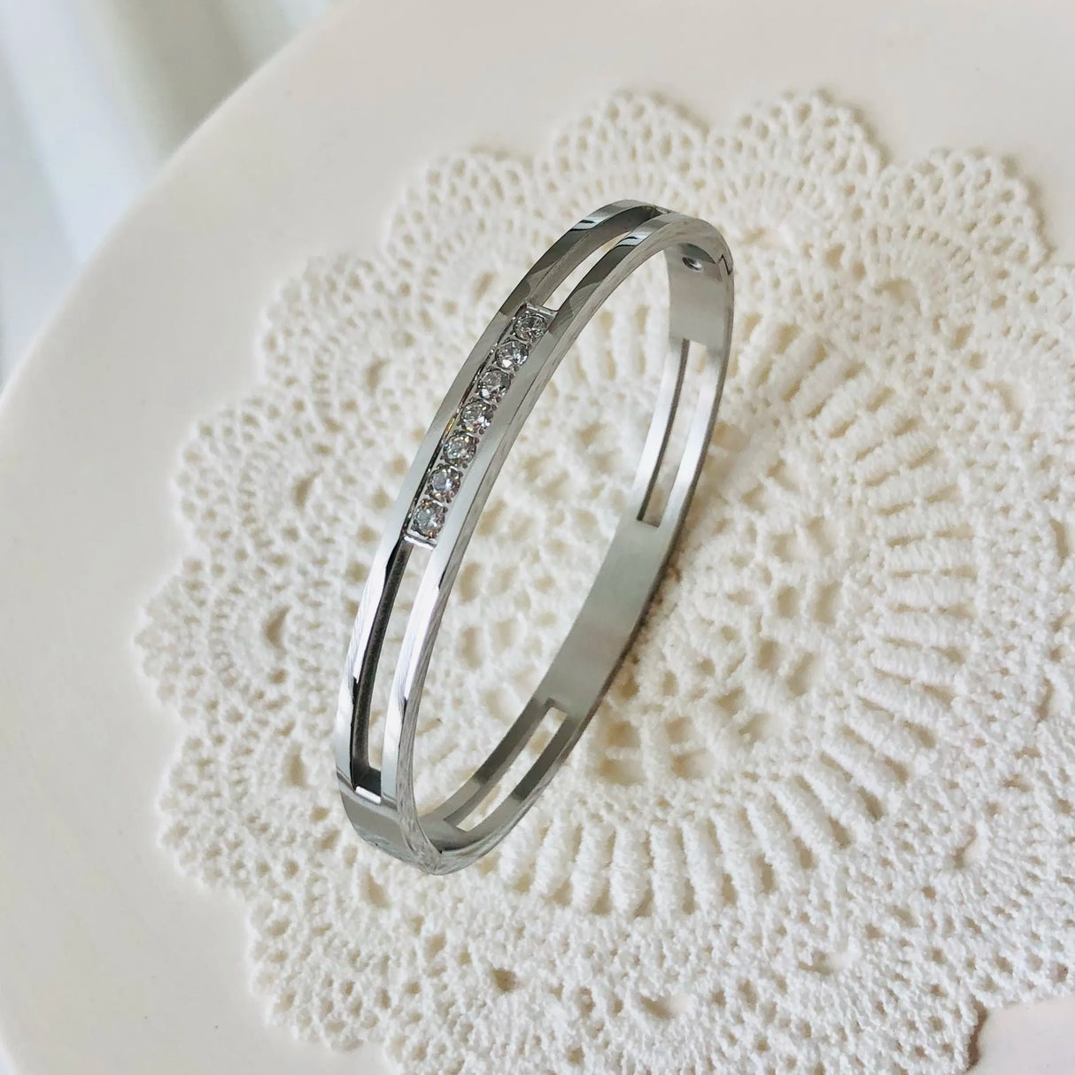 Waterproof Luxury Colorful Cubic Zirconia Bangles Stainless Steel