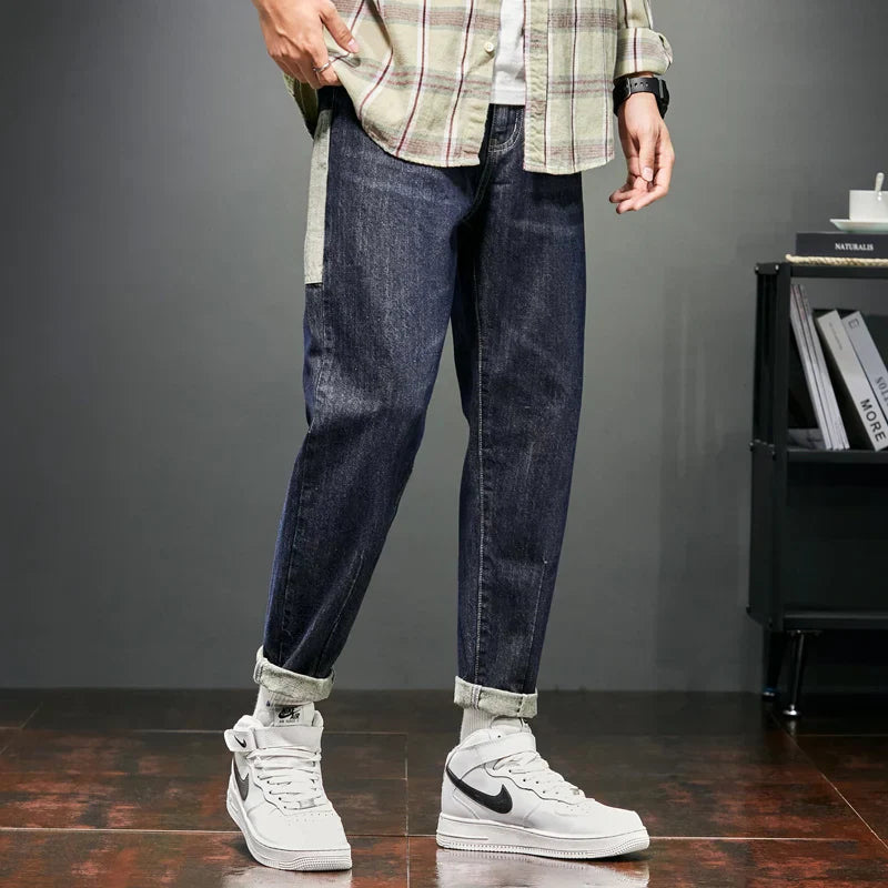 Jeans Men Dark Blue Loose Fit Spring and