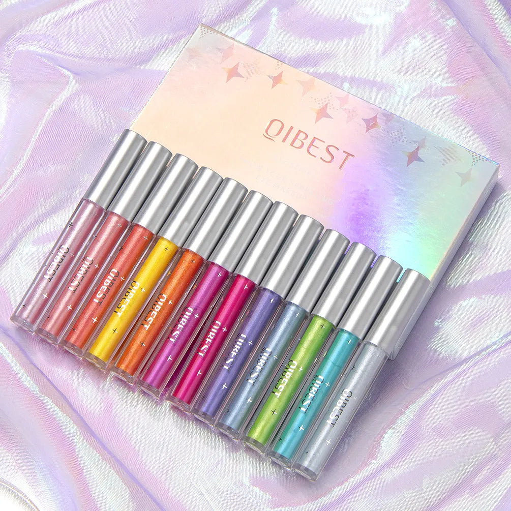 QIBEST 12 Colors Glitter Liquid Eyeshadow Waterproof Metallic