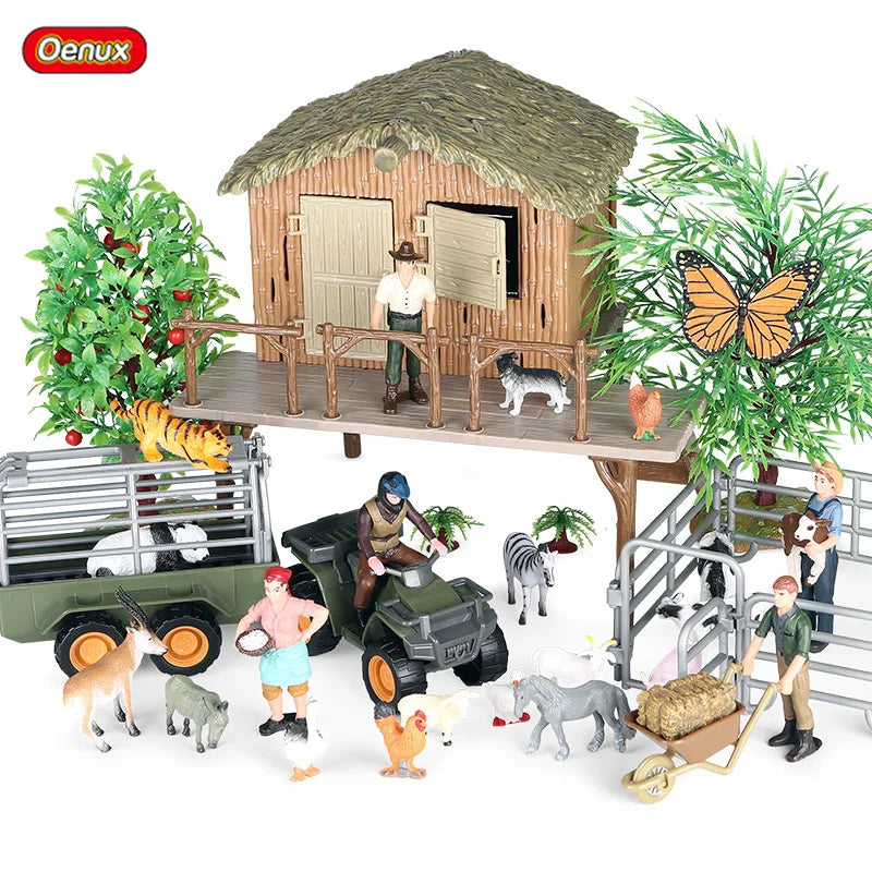 Oenux Farm House Model Action Figures Farmer Motorcycle