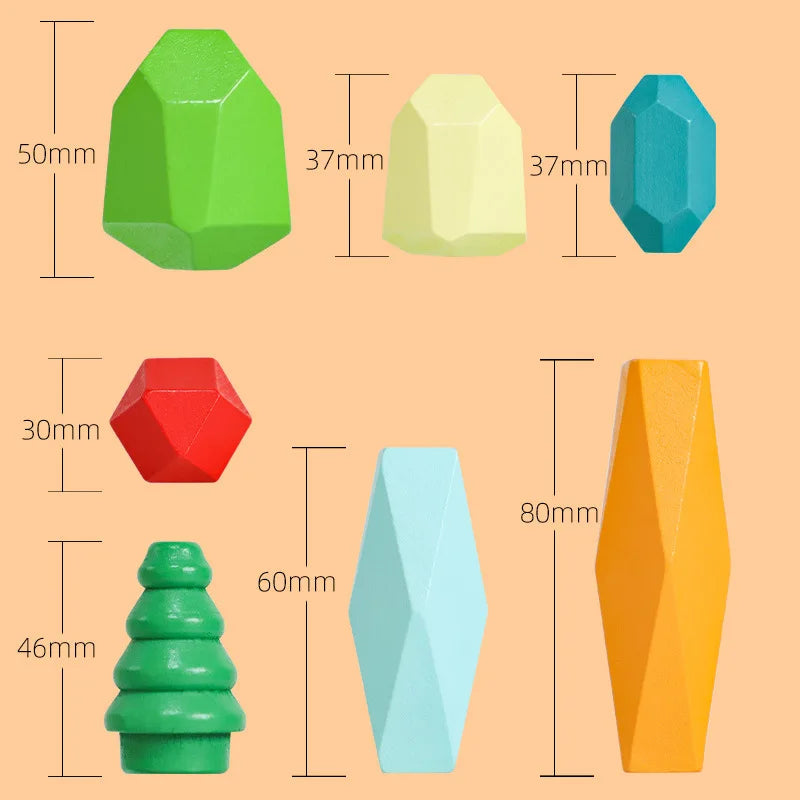 28/38pcs Wooden Rainbow Stone Building Blocks Set Balancing