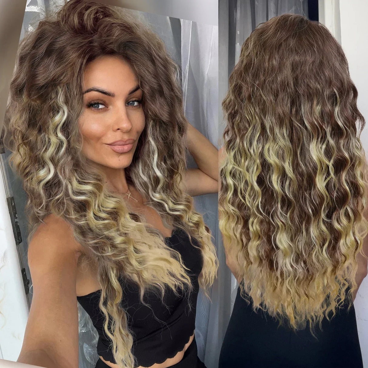 GNIMEGIL Synthetic Long Wave Wig for Woman Natural