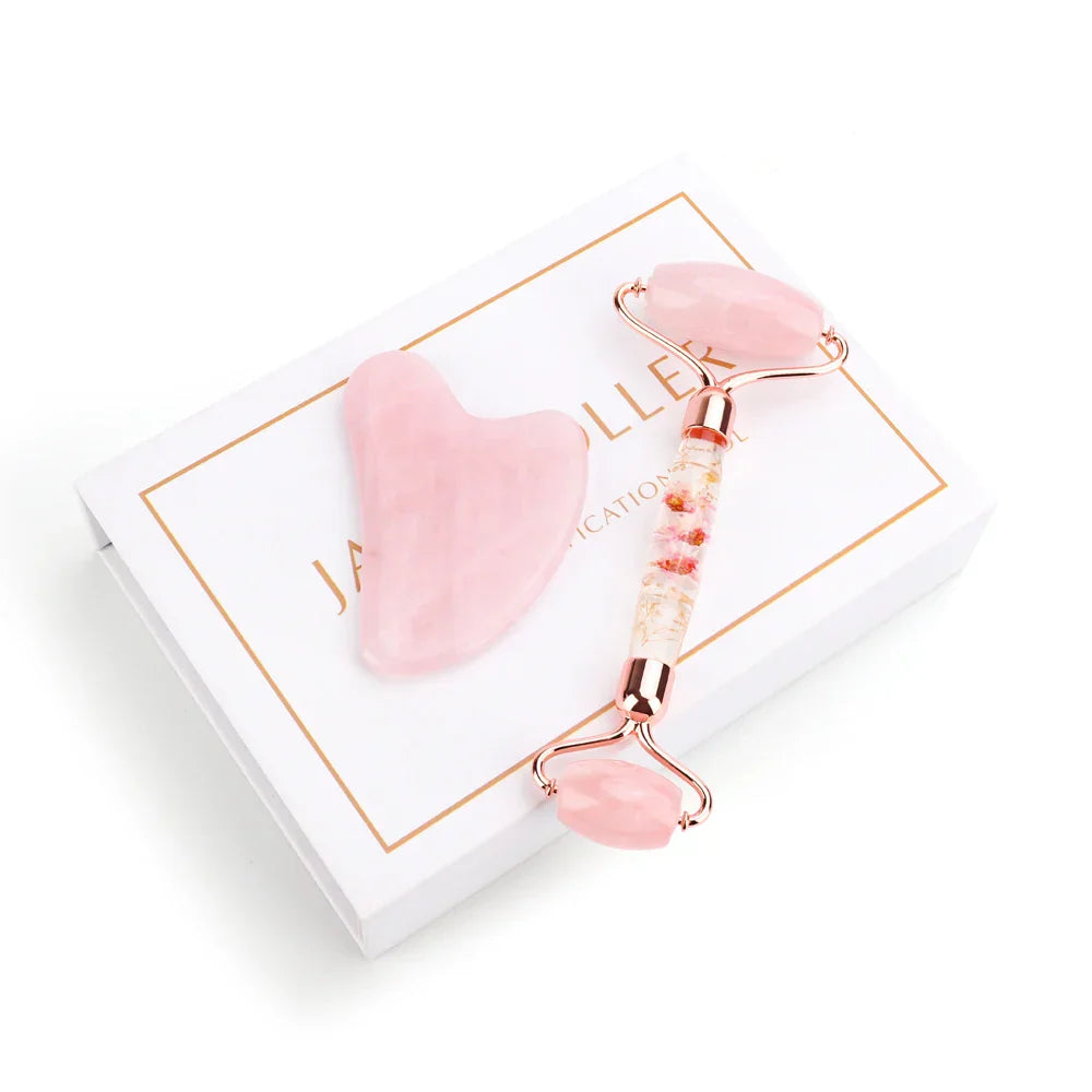 Natural Jade Roller Gua Sha Set Massager for