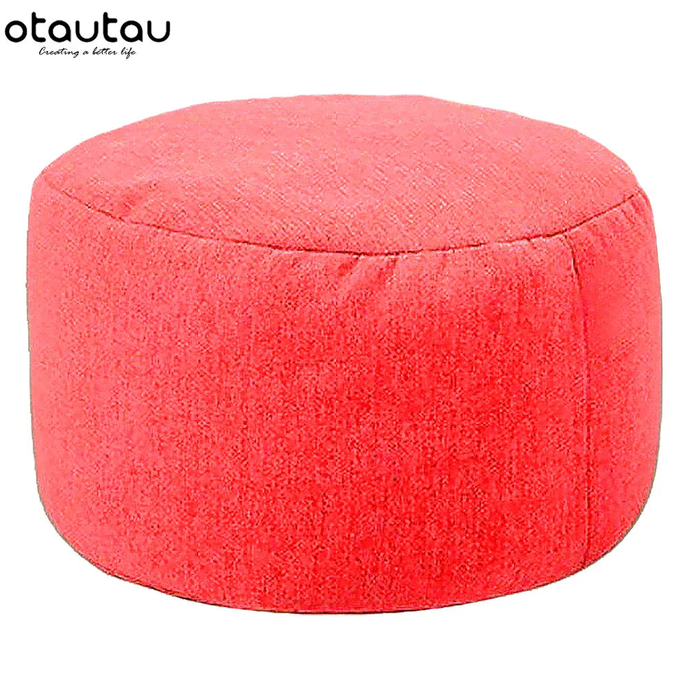 OTAUTAU Round Stool D30cm*H20cm Linen Bean Bag Ottoman