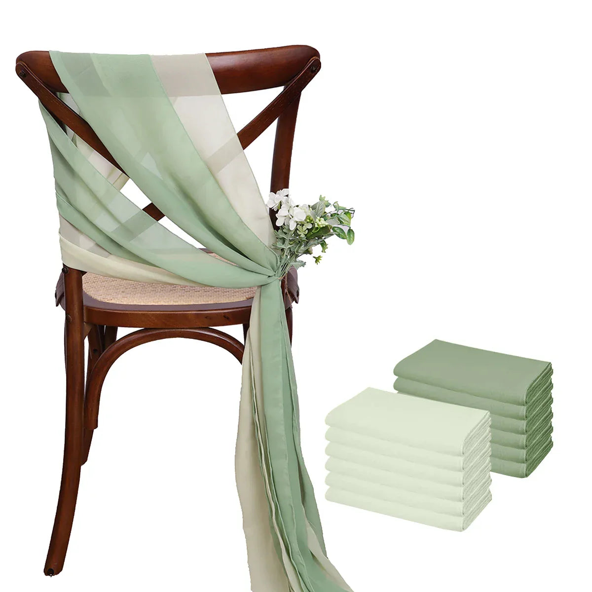 12 Pcs 17x275cm Green Chiffon Chair Sashes Wedding