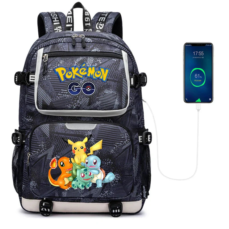 Pokemon Squirtle Cartoon School Bag USB Charging Large