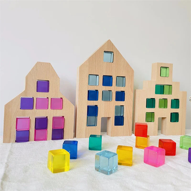 Acrylic Cubes Rainbow Gem Blocks Transparent Stacking Toys