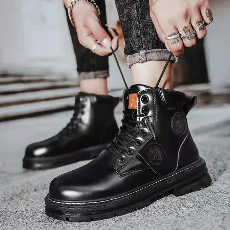 Green Men Ankle Boots Platform Men's Leather Shoes