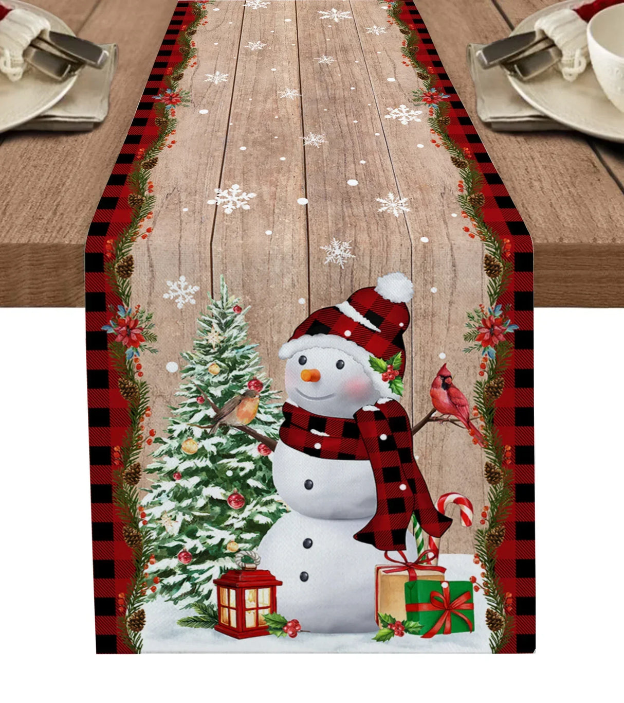 Christmas Tree Snowman Linen Table Runners Kitchen Dining