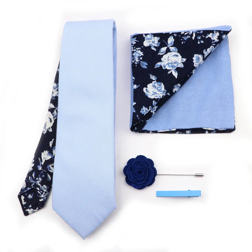 Two Side Floral Plaid Cotton Patchwork Tie Set