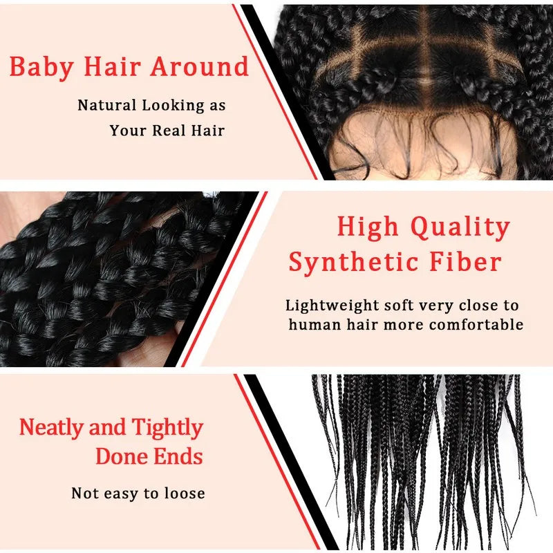 36" Full Lace Braided Wigs Synthetic Long Black