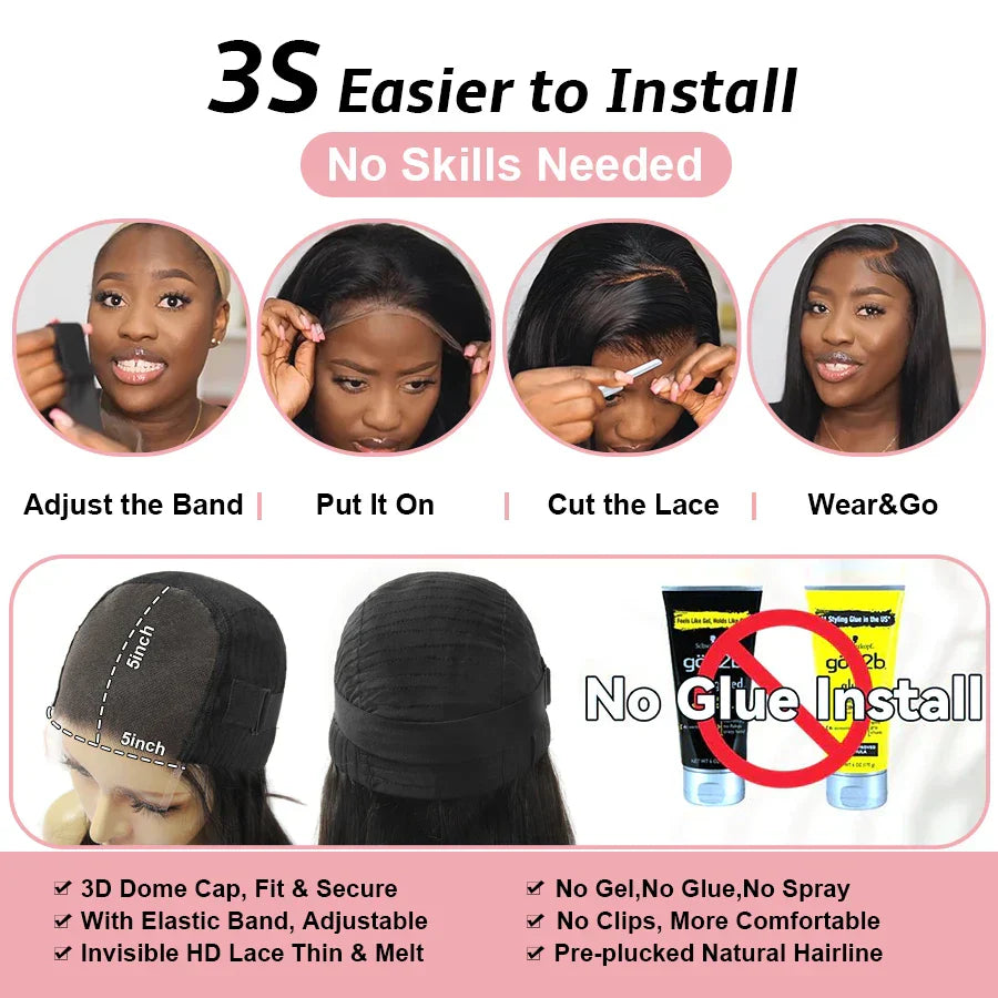 Glueless HD Lace Wigs Ready to Wear 250%