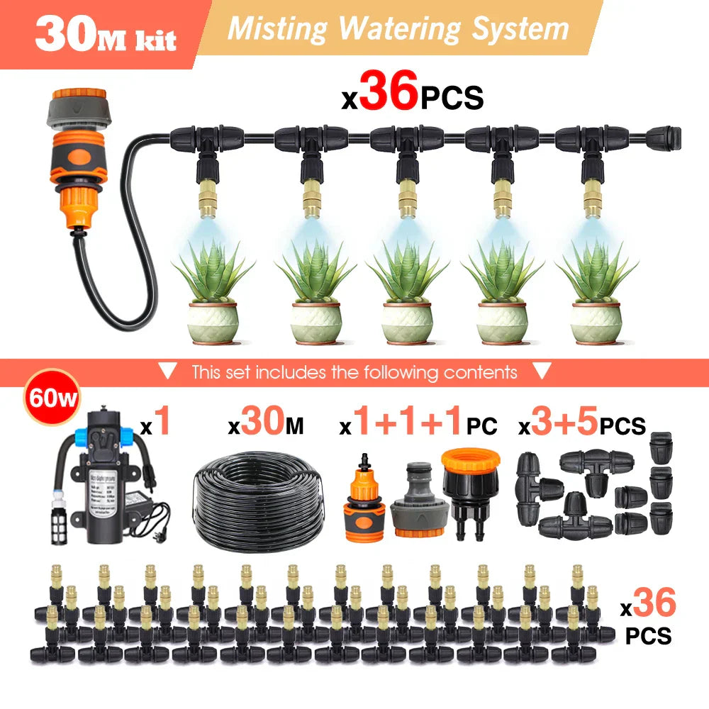 30-5M Garden Adjustable Brass Nozzle Misting Watering System