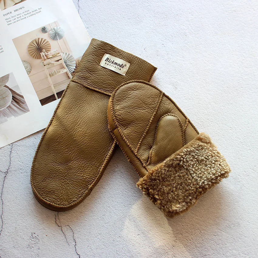 Sheepskin Fur Mittens Women's Leather Wool Color Winter