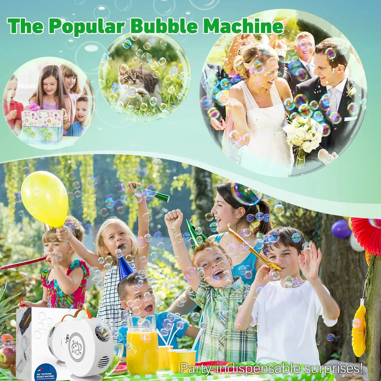 Bubble Machine Toy For Kids Automatic Bubble Blower Rechargeable 360° Rotatable Electric Portable Outdoor Wedding Party Gift