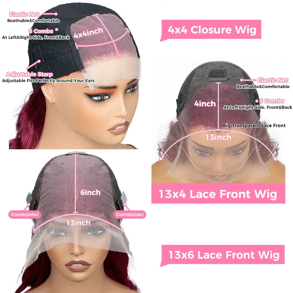 Burgundy 99J 13x6 Body Wave Lace Front Human