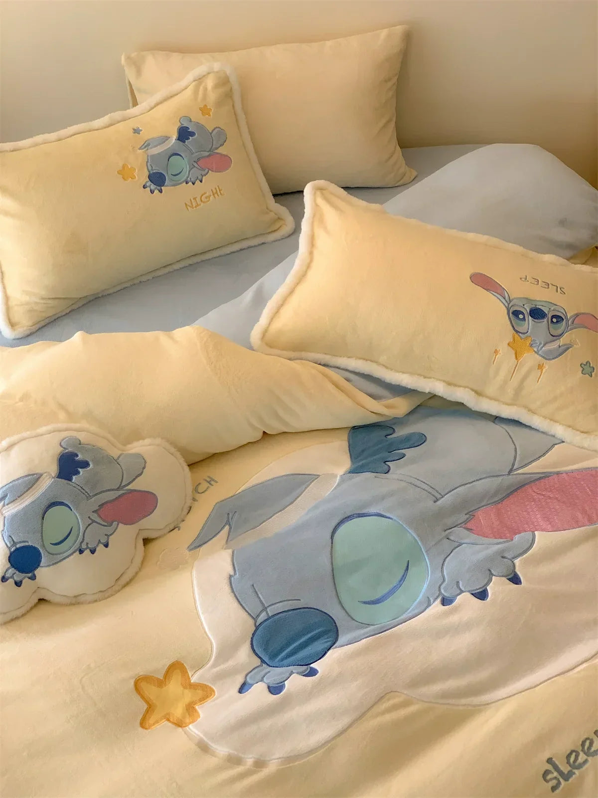 Cartoon Kawaii Disney Stitch Milk Velvet Four-piece Warm