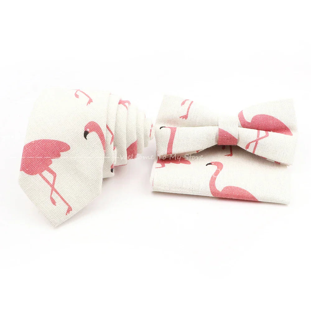Men Linen Plant Ainmal Ties Set Pocket Handkerchief