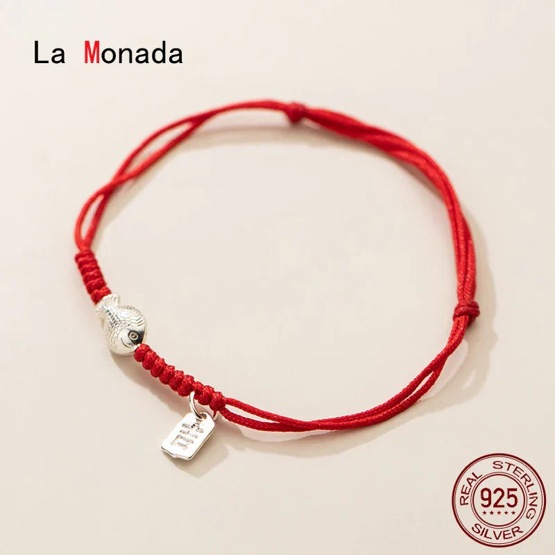 La Monada 925 Silver Fish Red Rope Bracelets