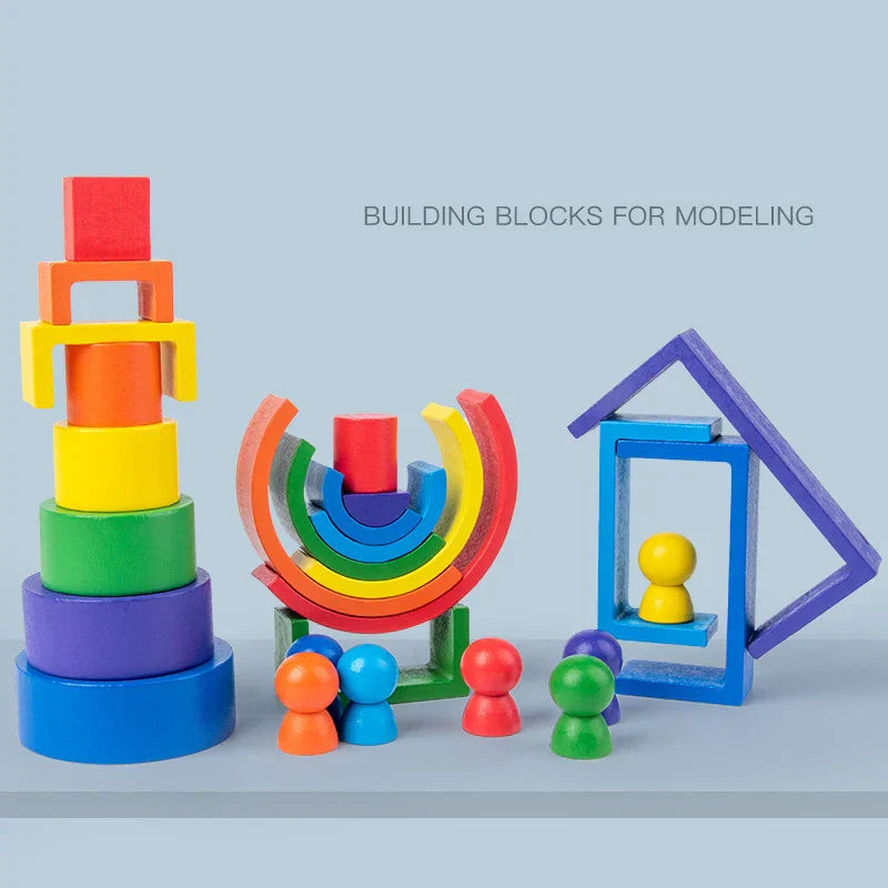 In Small Wooden Rainbow Stacker Nesting Puzzle Blocks