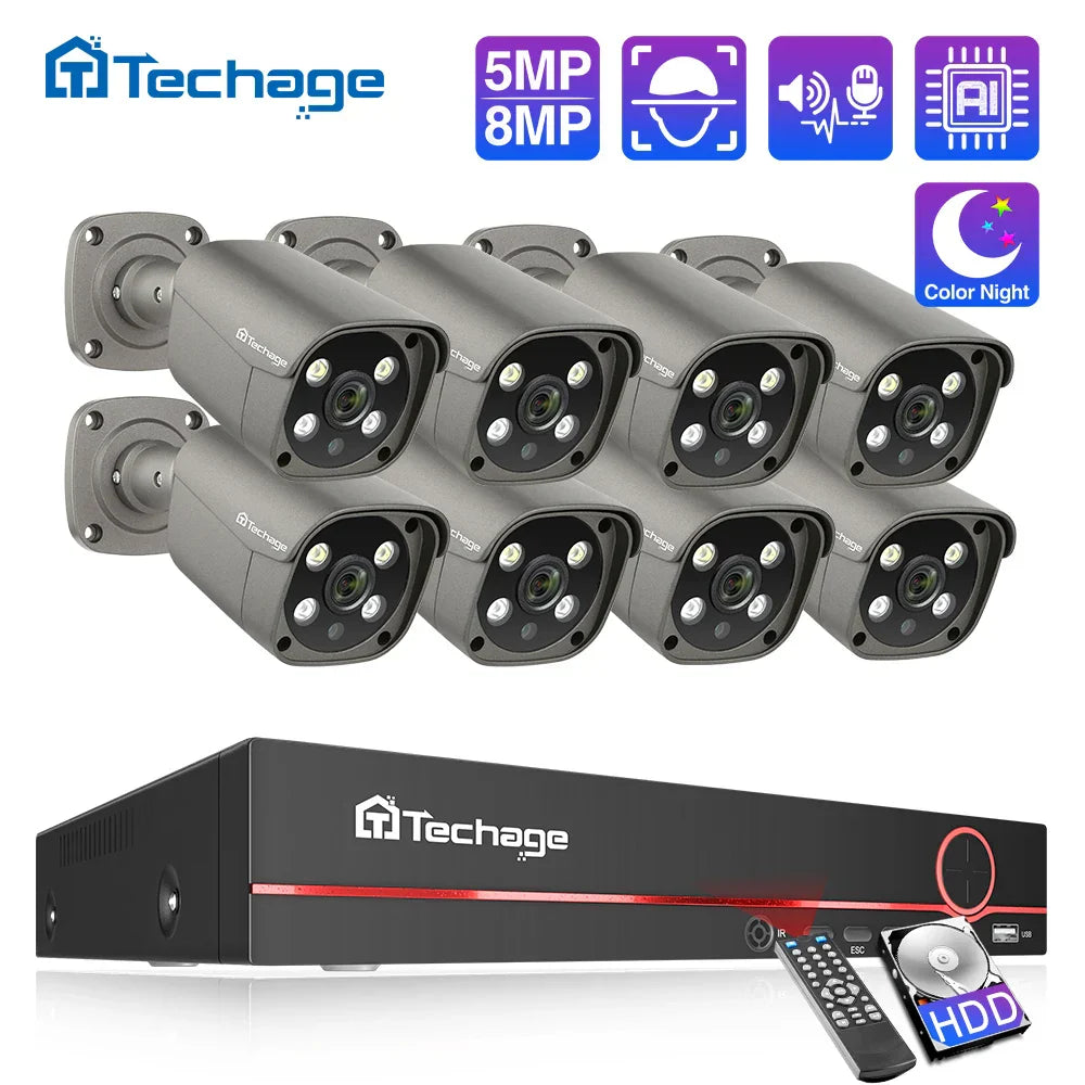 Techage 8CH 5MP 8MP Security Camera System 4K