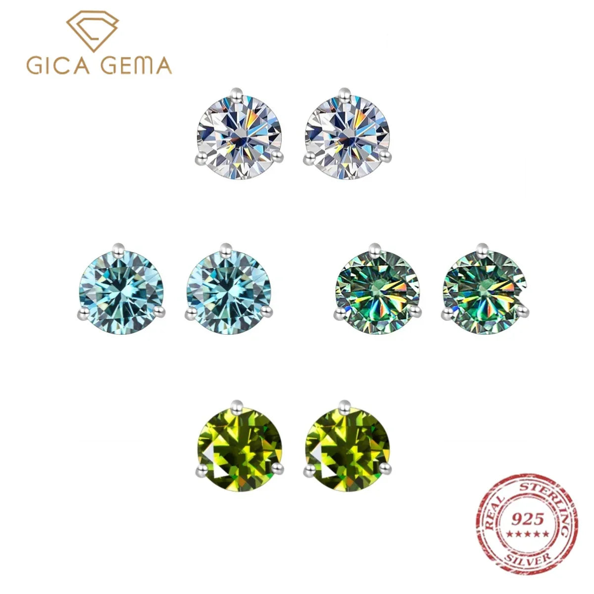 Gica Gema Premium 0.5-1ct Moissanite Diamond Stud Earrings