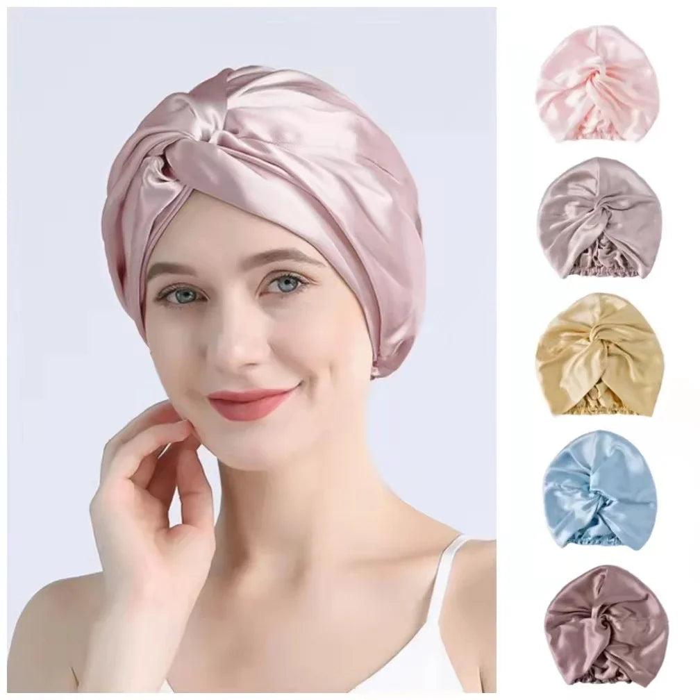 100 Mulberry Silk Turban Bonnets For Women Twisted