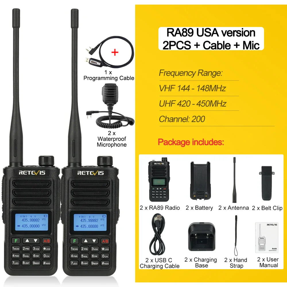 Retevis RA89 Walkie Talkie USB C Charge IP68