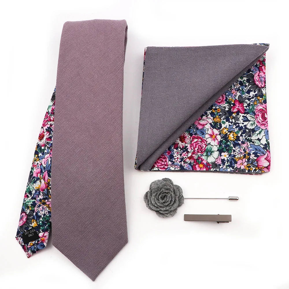 Two Side Floral Plaid Cotton Patchwork Tie Set
