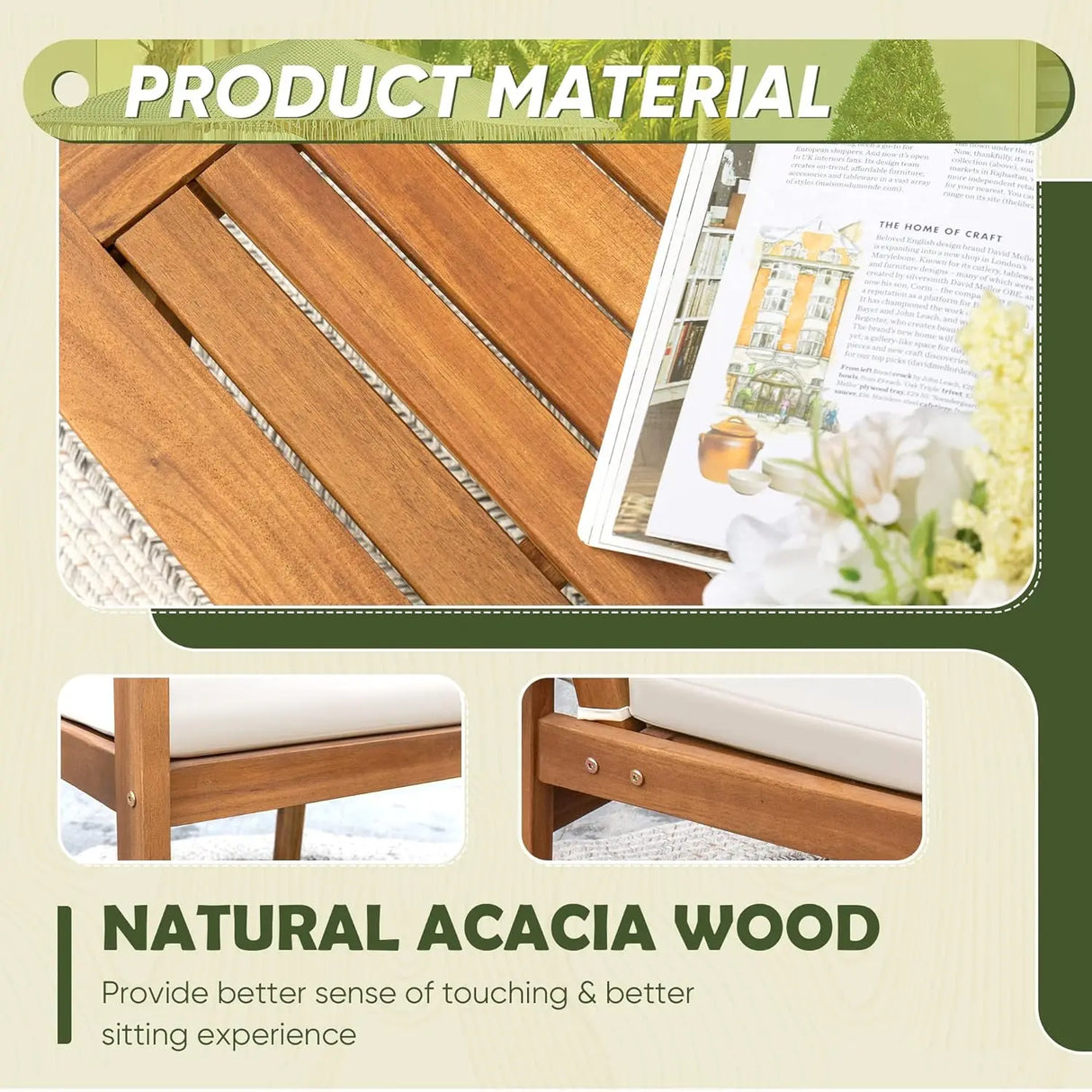 Patio Furniture Outdoor Acacia Wood Conversation Sofa Set