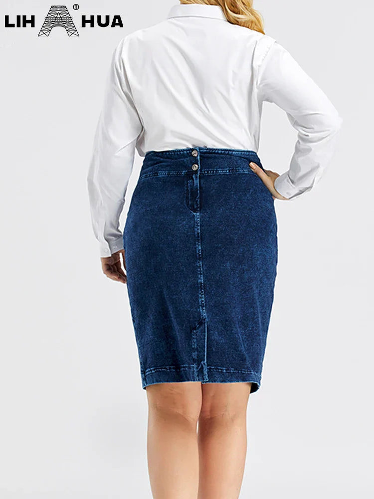 LIH HUA Womens Plus Size Denim Skirt Cotton