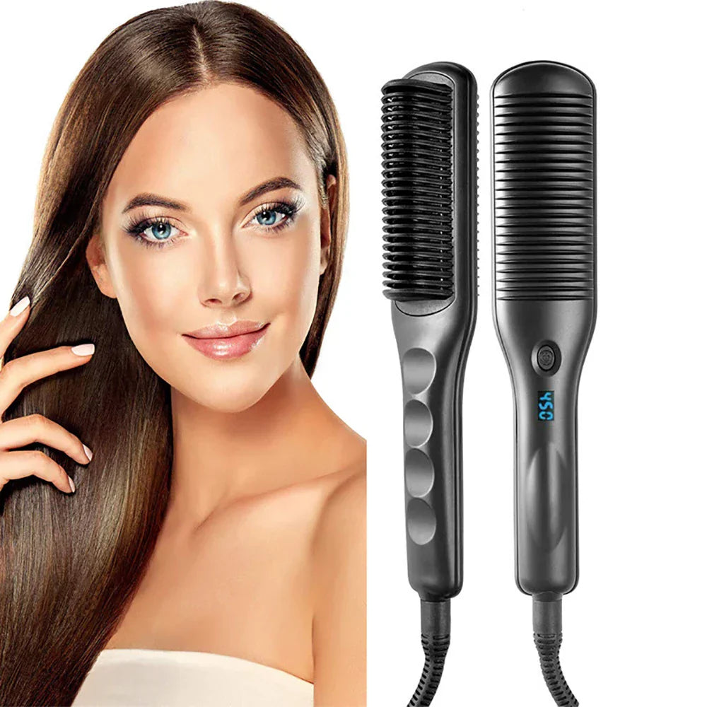 Professional Electric Hair Straightener Brush Anti-scald Straight Curling