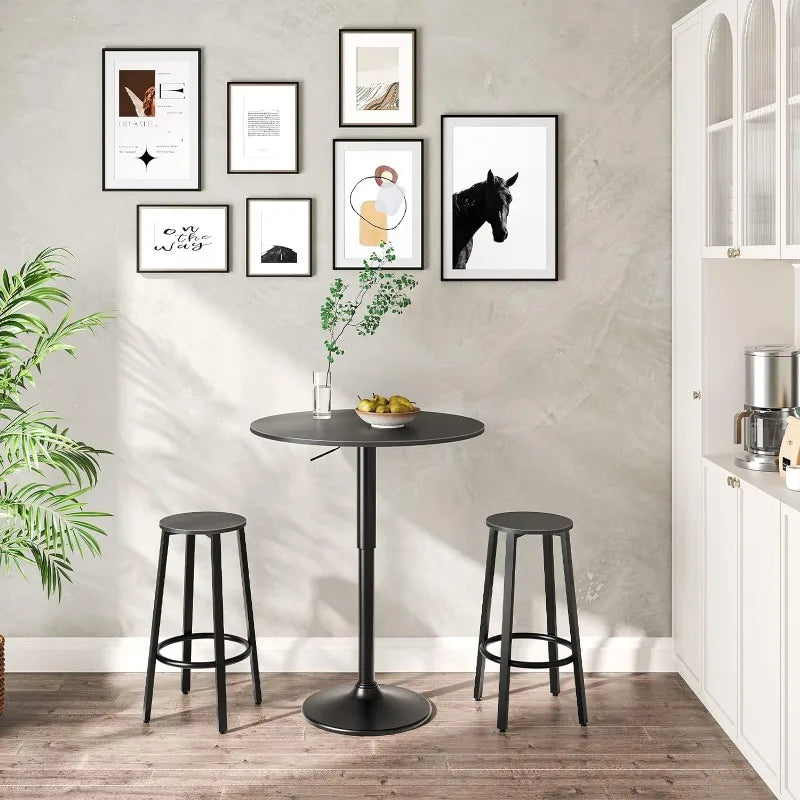 HOOBRO Bar Table, Height-Adjustable Round Pub 27-35.4 Inches,