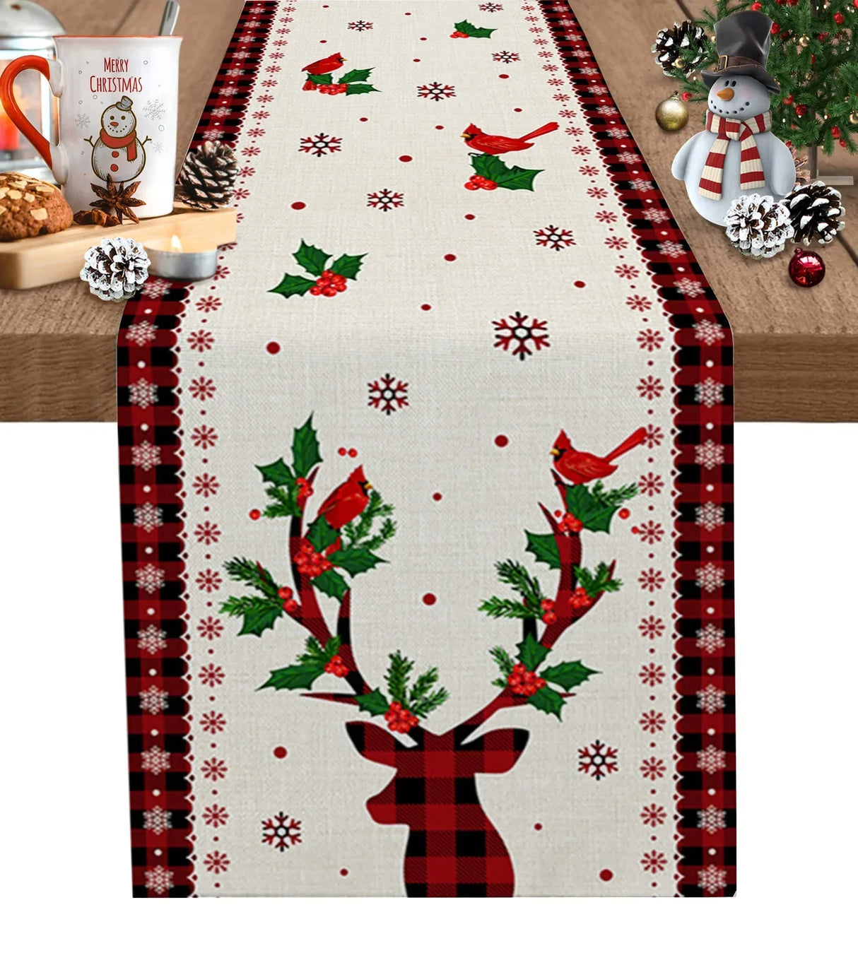 Merry Christmas Tree Ball Linen Table Runners Holiday