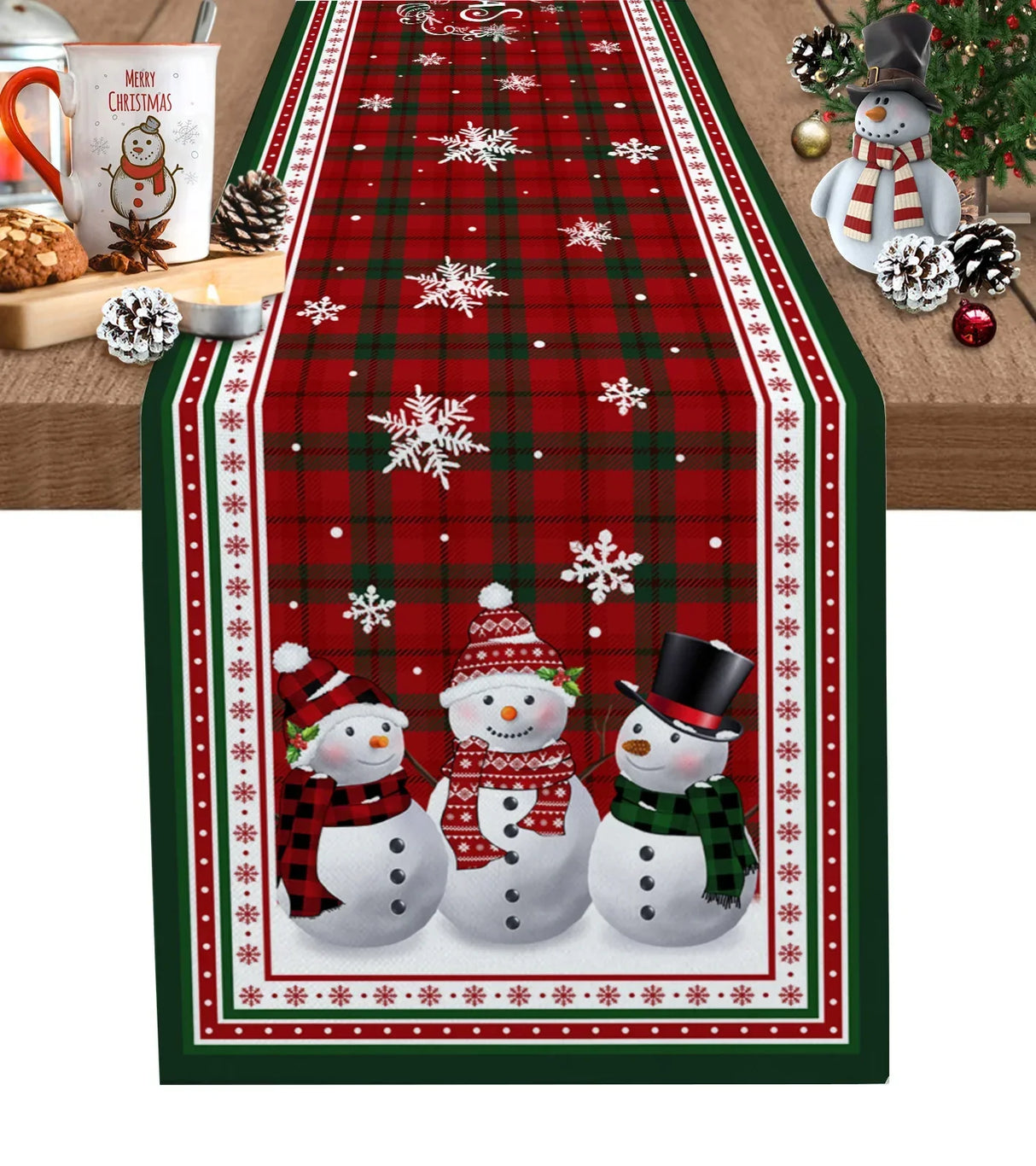 Christmas Snowflake Texture Linen Table Runners Wedding Decoration