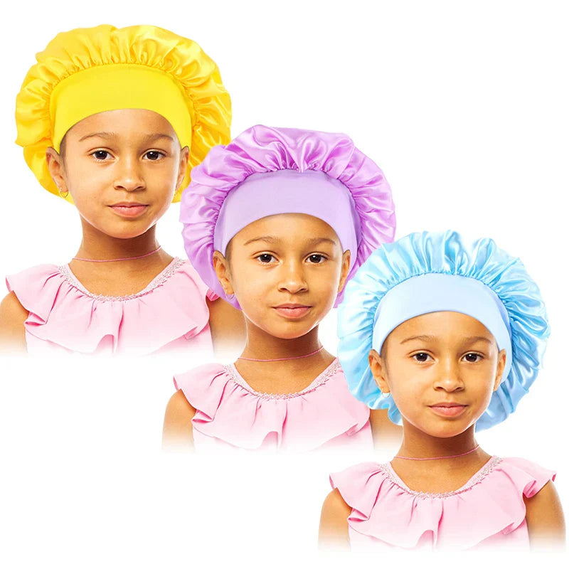 3PCS/LOT Children Elastic Sleepcap Kids Simple Solid Color