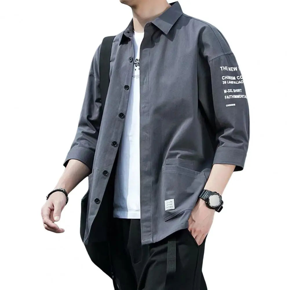 Men Three-quarter Sleeve Shirt Japanese Style Casual Jacket