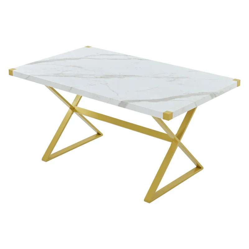 White 7-Piece Modern Dining Table Set, Rectangular Marble