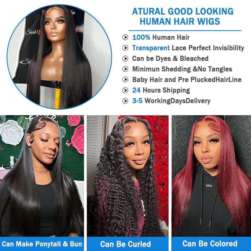 Straight Lace Front Wigs Human Hair Transparent 13x4