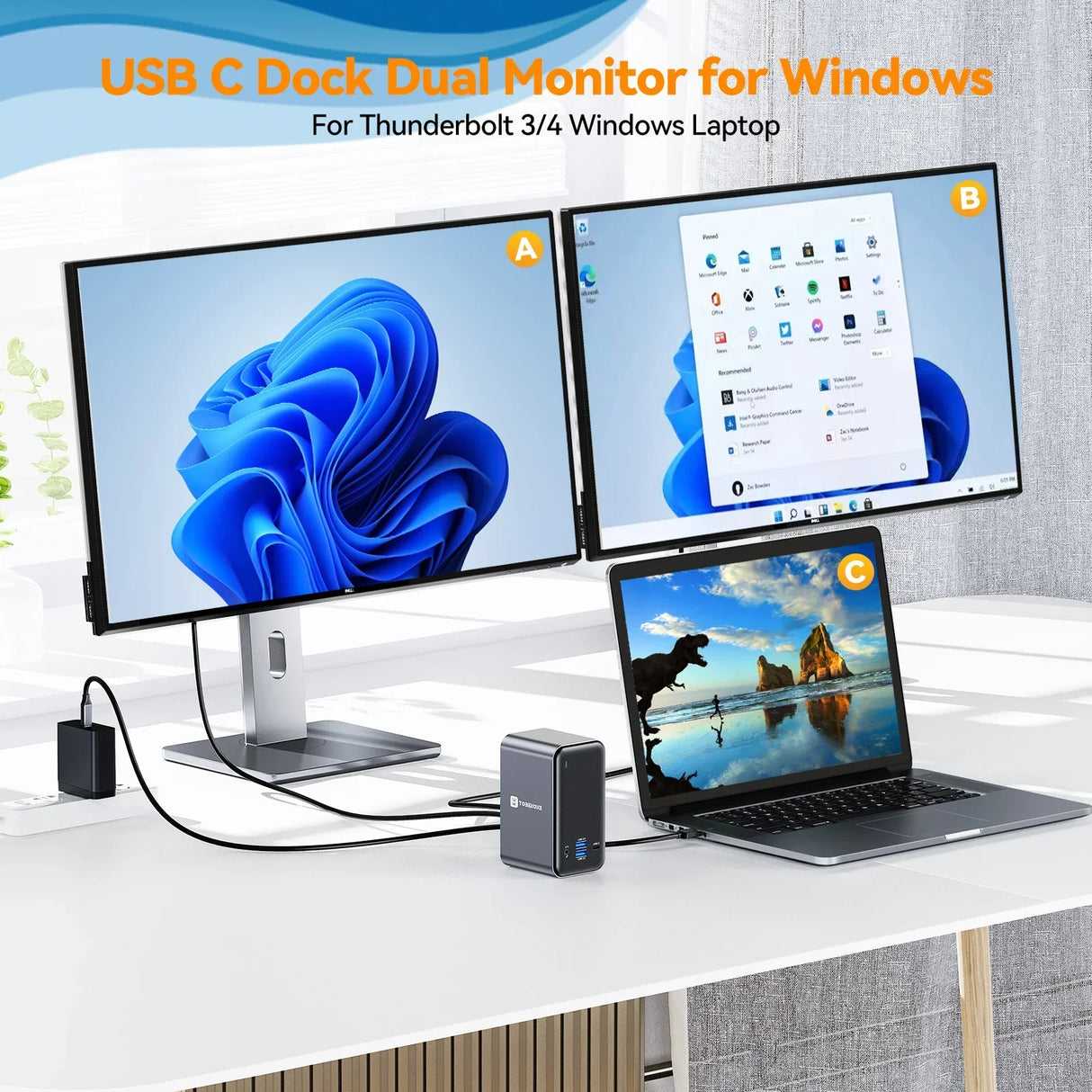 Tobenone Docking Station 4K/60Hz Dual Monitor Display With