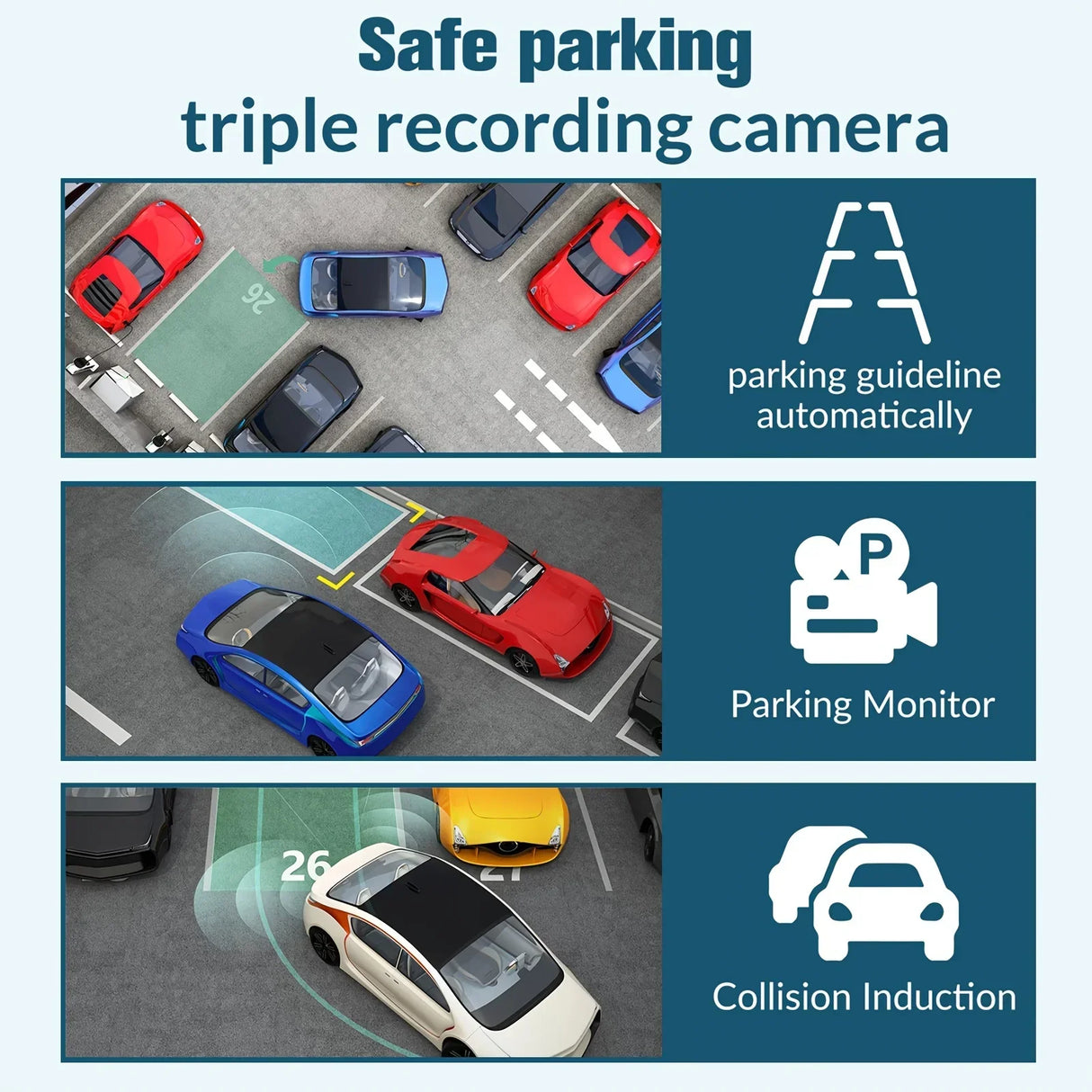 3 Channel Dash Cam for Cars Camera Black