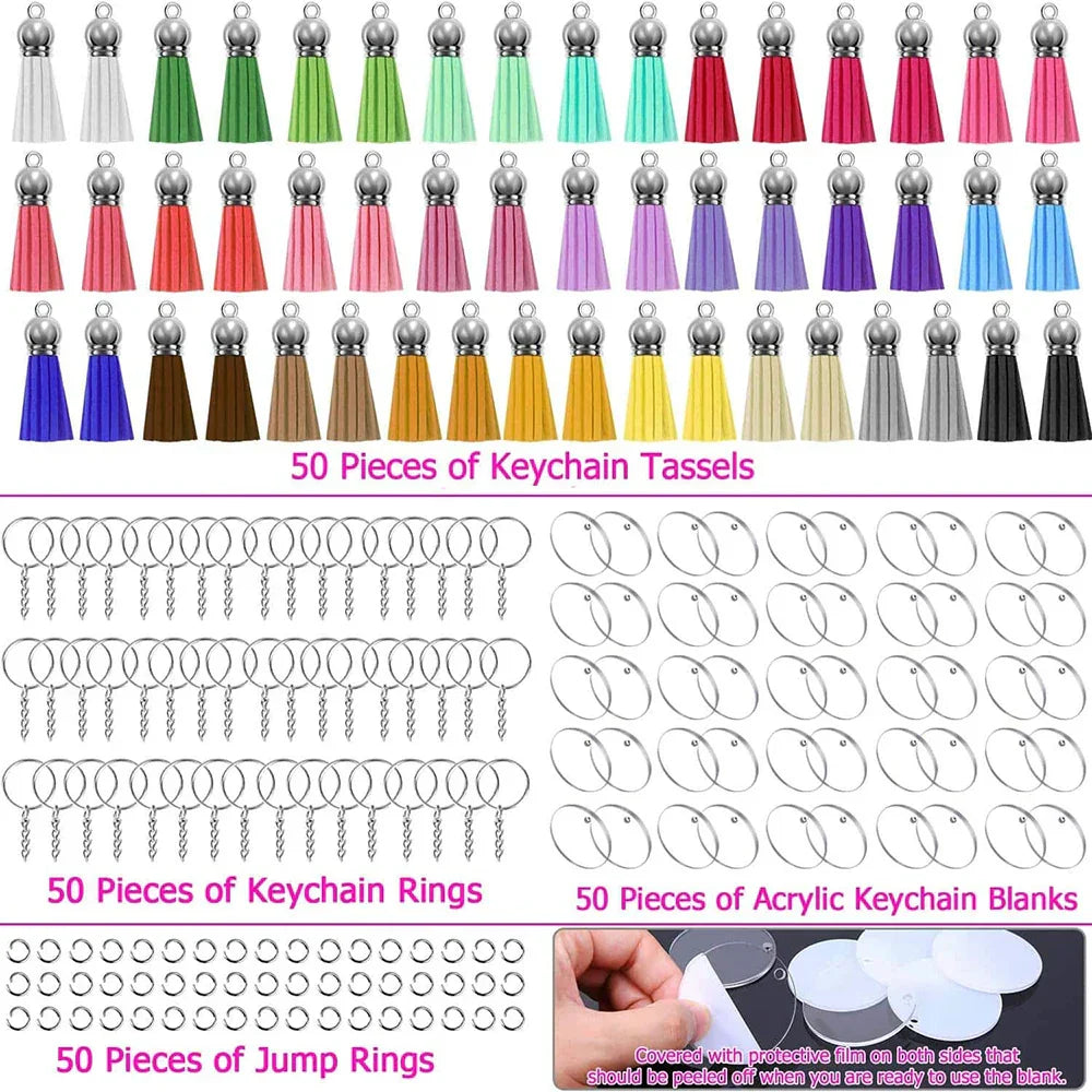 200Pcs Acrylic Keychain Blanks with Rings Clear Key