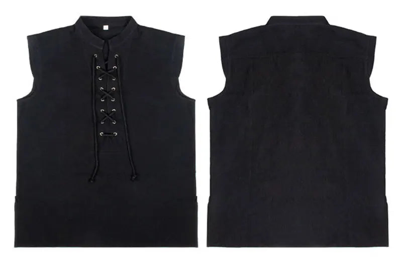 Men's Medieval Pirate Shirts Lace Up Sleeveless Renaissance