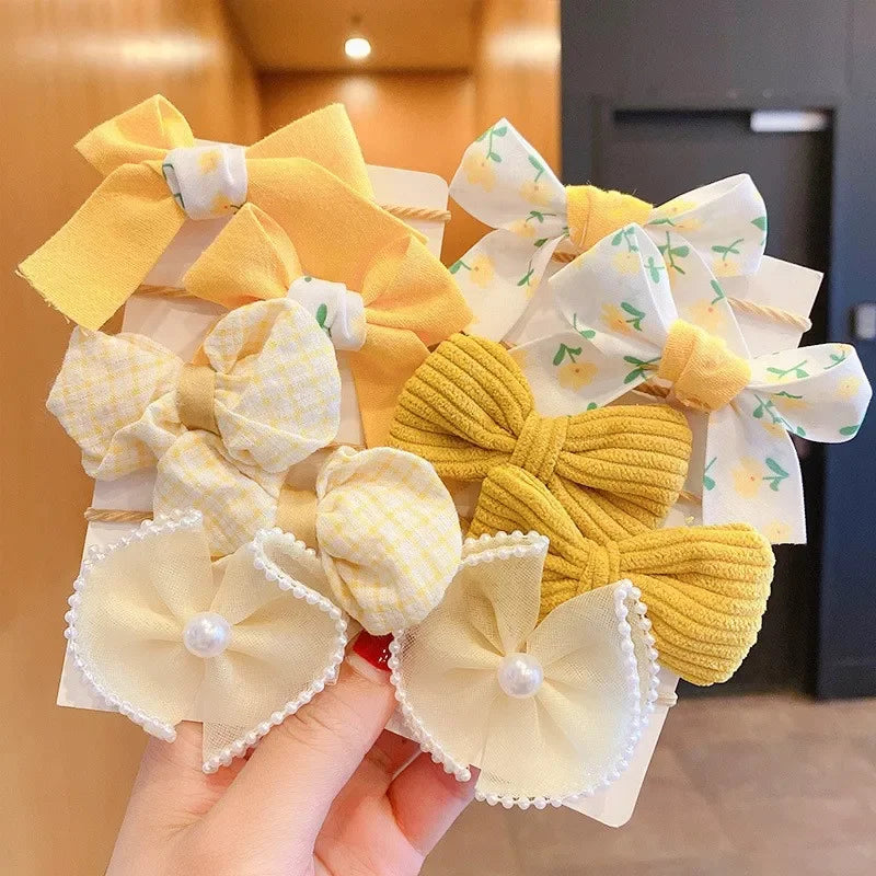 10Pcs/Set Big Bow Flower Elastic Hairbands Children Girls