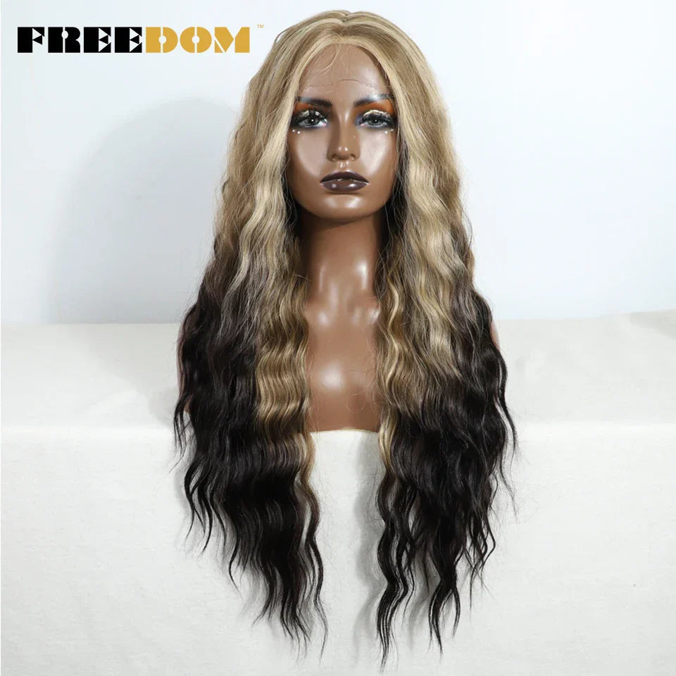 FREEDOM Synthetic Lace Wig Long Deep Wavy Ombre